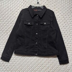 Wrangler Authentics Denim Trucker Jacket Women XL Black Jean Western Stretch